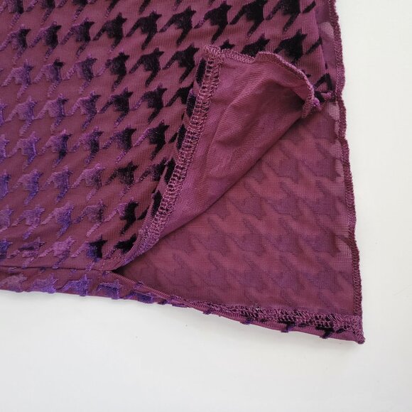 LIV by Habitat Clothes Burgundy Velvet Mesh Houndstooth Sheer Cowl Top Size M - Picture 13 of 14